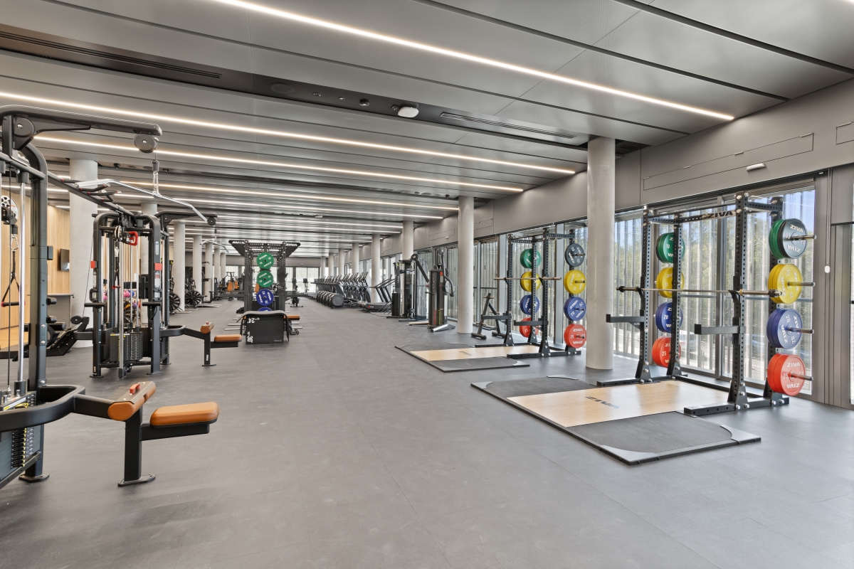 Empty gym floor with equipment