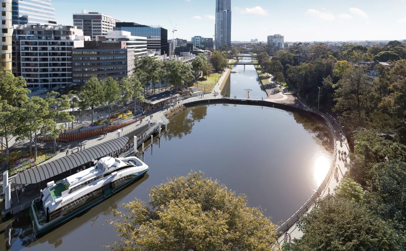 Aerial of Parramatta River and the Ferry