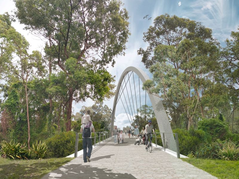 Artist impression of a new Arch Bridge with bike riders 