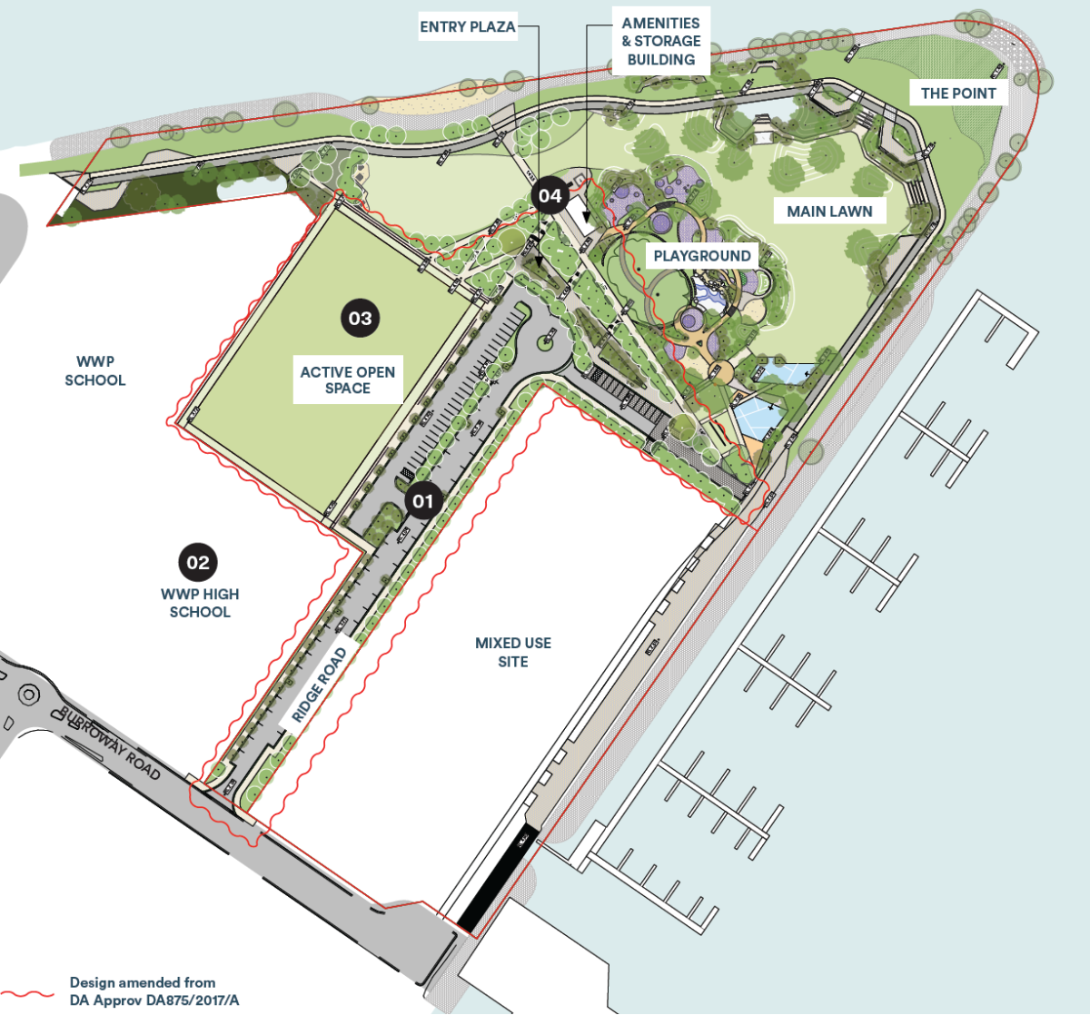 Map of Peninsula Park with playground, plaza 