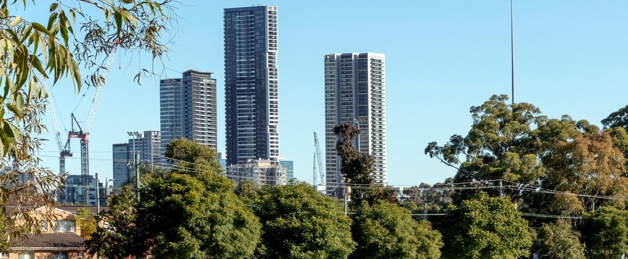 Parramatta city skyline with cranes