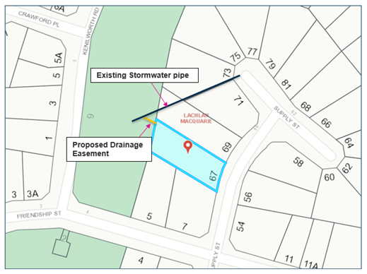 Map of street with lines indicating where the pipe will go