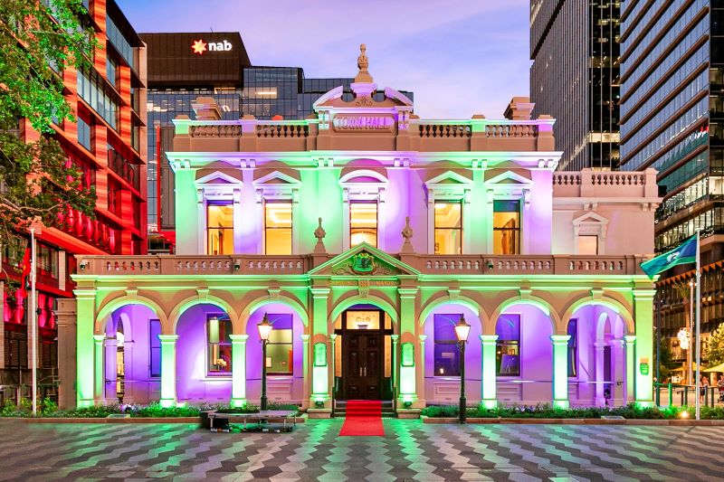 Parramatta Town Hall with lights