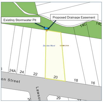 Map of street with lines indicating where the pipe will go