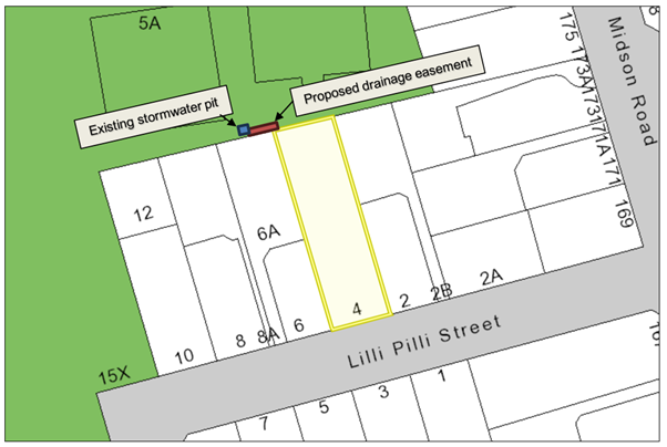 Storwater map of pit and proposed easement